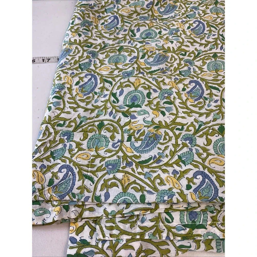 Pottery Barn Shower Curtain Paisley Floral Blue Yellow LIght Cotton 72x72 Rare